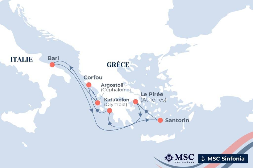Itinéraire du bateau de croisière MSC Sinfonia en 2025